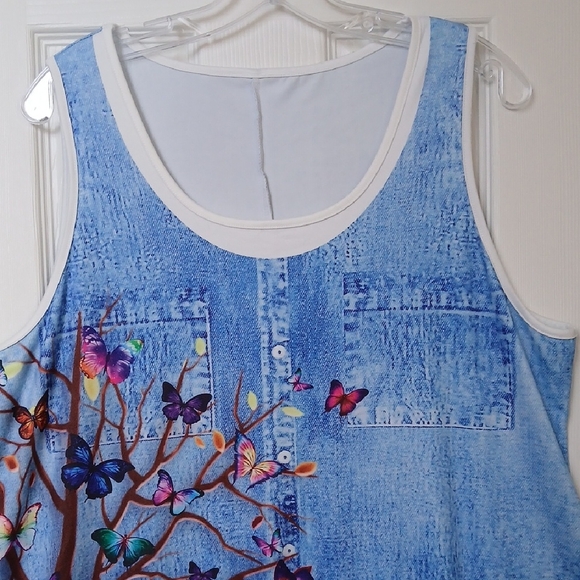 Colorful Whimsical Cottage Core Tree and Butterfly Print Midi Dress Size XXL - Picture 3 of 14